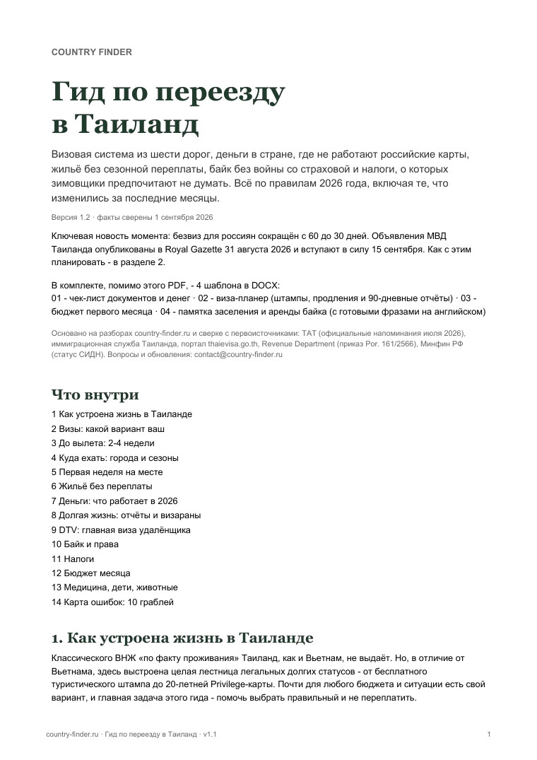 Гид по переезду в Таиланд: обложка и оглавление
