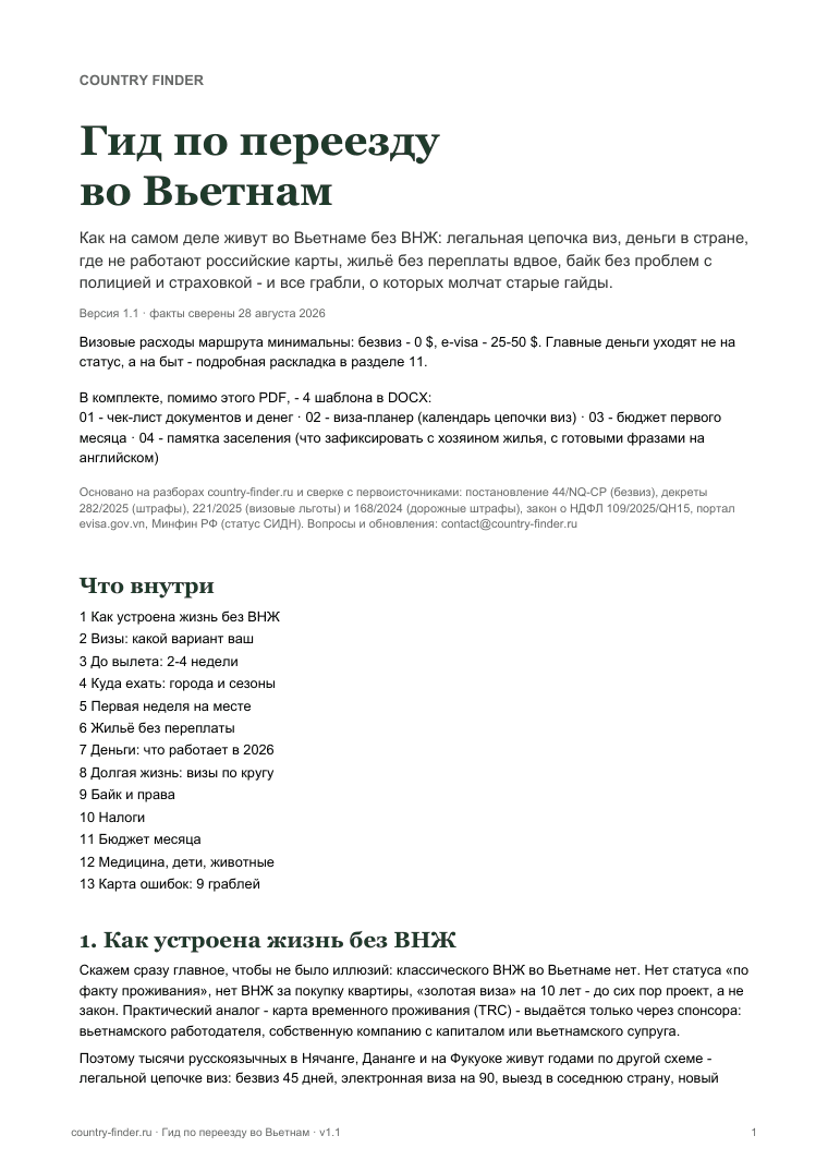 Гид по переезду во Вьетнам: обложка и оглавление